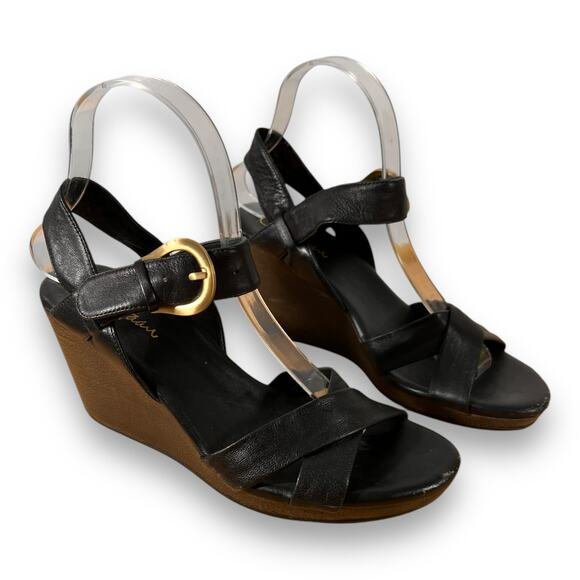 Cole Haan Black Leather Wedge Sandals Nike Air Slingback Size 7B - Picture 1 of 9